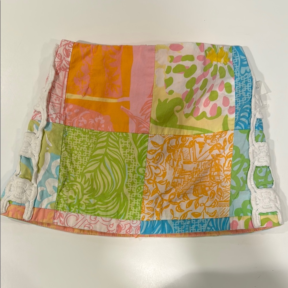 Lilly Pulitzer patchwork skirt with built-in shorts and lace side detailing 2T